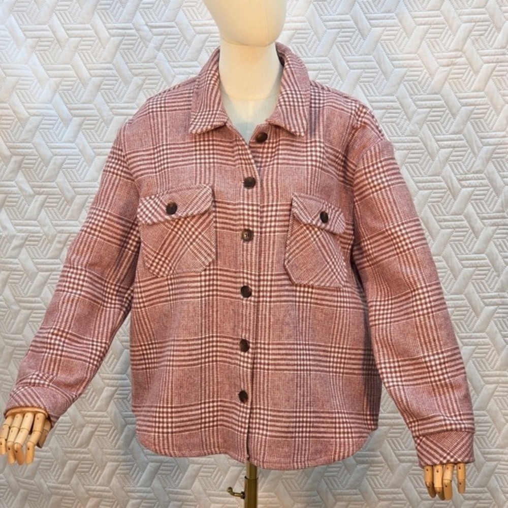 FDJ French Dressing Jeans Shacket plaid Women XL Mauve Pink Excellent Oversized‎